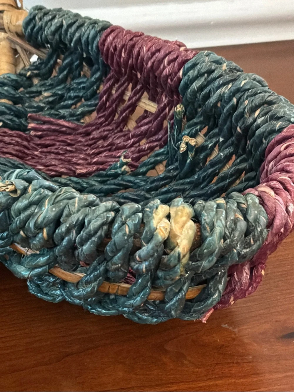 Dark Teal& Light Purple Heart-Shaped Woven Basket